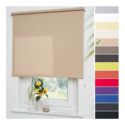 Liedeco® Rollo, Fenster Rollo, Kettenzug-Rollo / 142 x 180 cm (Breite x Höhe), Sand/lichtdurchlässig, Blickdicht/viele Farben, Größen und Typen/Breiten 60-200 cm/Variable Montage möglich von Liedeco