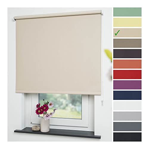 Liedeco® Rollo, Fenster Rollo, Kettenzug-Rollo / 202 x 180cm (Breite x Höhe), Cream/Verdunkelnd, Abdunkelnd, Blickdicht/viele Farben, Größen und Typen/Breiten 60-200cm / Variable Montage möglich von Liedeco