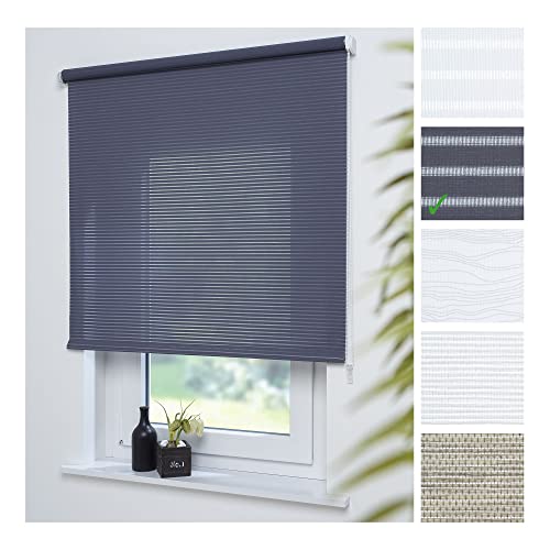 Liedeco® Rollo, Kettenzug-Rollo / 92 x 180 cm (Breite x Höhe), Streifen dunkelgrau/Stoff mit Dekor, Lichtdurchlässig, Blickdicht/Variable Montage möglich von Liedeco