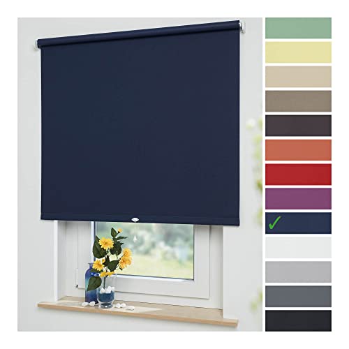 Liedeco® Rollo, Spring-, Schnapprollo / 152 x 180 cm (Breite x Höhe), dunkelblau/Verdunkelnd, Abdunkelnd, Blickdicht/viele Farben, Größen und Typen/Breiten 60-200 cm/Variable Montage möglich von Liedeco