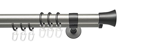 Liedeco Gardinenstange Vorhangstange Stilgarnitur Komplettgarnitur Scan | Silber-anthrazit | 20 mm Ø (120 cm / 2-läufig) von Liedeco