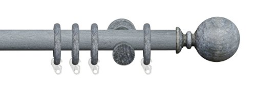 Liedeco Gardinenstange Vorhangstange Stilgarnitur Komplettgarnitur Terra Kugel | Holz | weiß, grau | 28 mm Ø (kalkgrau, 200 cm) von Liedeco