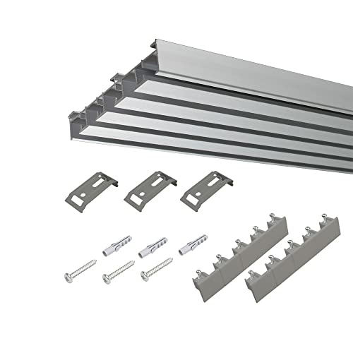 Liedeco Vorhangschiene 5-läufig für Vorhänge, Schiebevorhang aluminium L 165 cm von Liedeco