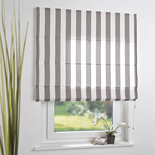 Raffrollo Streifen | lichtdurchlässig | B 100 x H 190 cm | Hellbraun/weiß von Liedeco