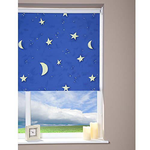 Rollo Seitenzugrollo Kettenzug Sternenhimmel 82x180 cm blau Kinderzimmerrollo von Liedeco