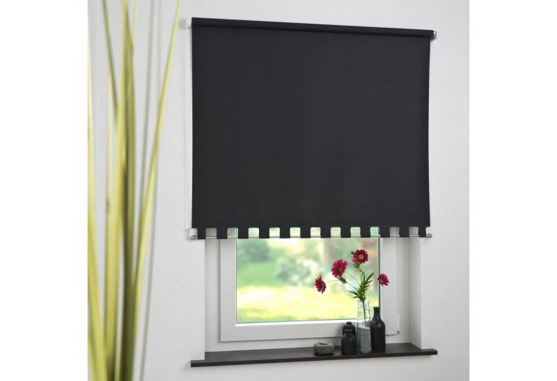 Seitenzugrollo, Liedeco, Lichtschutz, mit Bohren, verschraubt, Volantrollo - eckiger Volant, Fixmaß von Liedeco