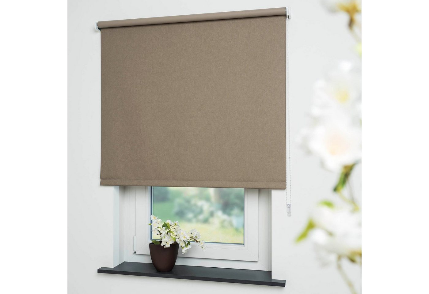 Seitenzugrollo Uni, Liedeco, verdunkelnd, mit Bohren, freihängend, verschraubt, Welle 36 mm stabiler Kettenzug von Liedeco