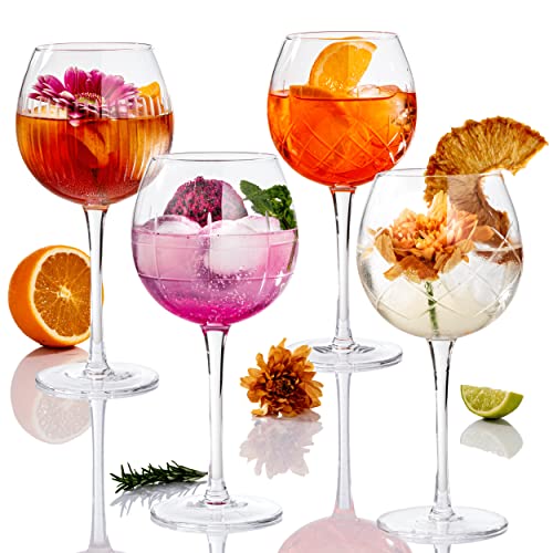 Liedlich® Gin- & Cocktailgläser, 4er Set - Handgefertigt & exklusiv – versch. Gravurmuster – Gin Tonic, Longdrink, Aperol Spritz Trinkglas, Gläser Set von Liedlich