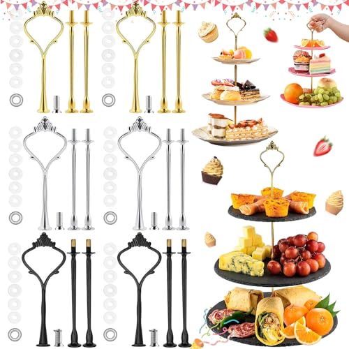 Etageren Stangen Set, 6 Sets Etageren Stangen, Etagere Bausatz Metallstangen Etagerenhalter Mittellochausstech 2 bis 3 Etage für Hochzeitstorte Tortenhalter Torten Etagere Tortenständer (3 Farben) von Liekadijiae