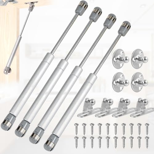 Liekadijiae 4 Stück Gasdruckfedern, 100N/10kg Gasdruckdämpfer, Soft Close Gasdruckfedern für Klappen Küchenschrank, Weiß, Metallisch, Türmontage von Liekadijiae