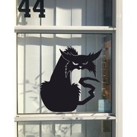 Halloween Schwarze Katze Aufkleber, Gruseliger Fenster Dekoration, Haustür Gruseliges Thema Vinyl Aufkleber von Liemanco