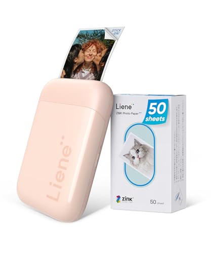 Liene 2 x 3 Tragbarer Fotodrucker mit 50 Blatt Zink Selbstklebendes Fotopapier, Bluetooth 5.0, Kleiner, für iOS & Android Smartphone, Mini Sofortbilddrucker für iPhone (Rosa) von Liene
