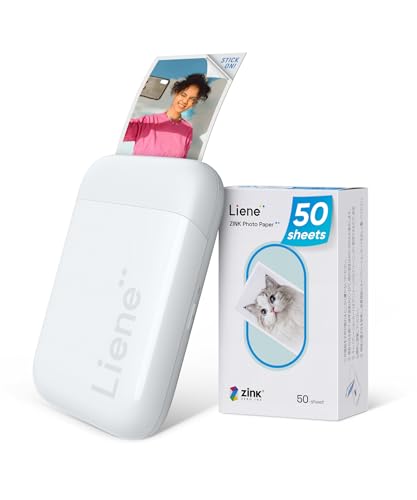 Liene Mini Fotodrucker für Smartphone(5x7,6cm) - mit 50 Blatt Zink-Fotopapier mit Kleberückseite, 300DPI Bluetooth Sofortbilddrucker kompatibel mit iOS & Android Smartphone, Integrierter Akku von Liene