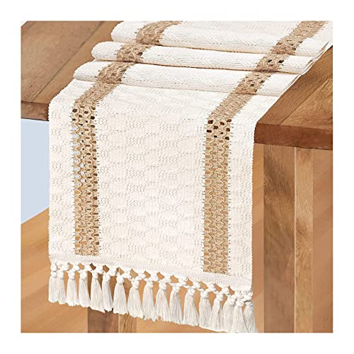 Braun Beige Tischläufer Stoff, Tischläufer Baumwolle Leinen Makramee Hochzeit Tischdeko Tischband für Geburtstage Kommunion Esszimmer Party Urlaub Dekoration Abwaschbar, 30x140CM von Lieson