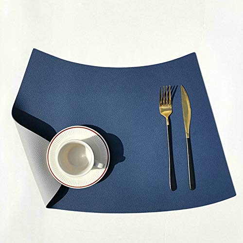 Lieson Abwaschbare Platzdeckchen, Tischset Leder 6er Set Rechteck Einfarbig Abwischbar Tischsets Lederoptik Kunstleder Wasserdicht Platzset 52x30CM Dunkelblau Grau von Lieson