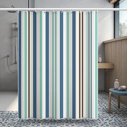 Lieson Badewannenvorhang 200x180CM Blau Grün, Polyester Anti Schimmel Duschvorhang Waschbären mit ÖSEN Streifen Muster Badezimmer Vorhang mit Haken von Lieson