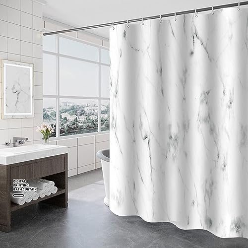 Lieson Badewannenvorhang 240x200CM Hellgrau Weiß, Polyester Duschvorhang Anti-Schimmel mit ÖSEN Marmor Muster Vorhang Badezimmer mit Haken von Lieson