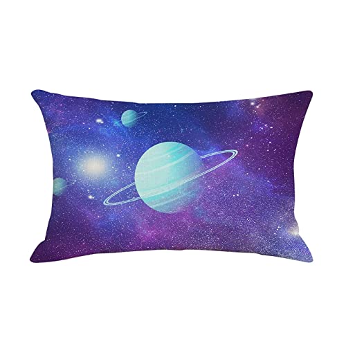 Lieson Couchkissen 30x50, Kissenhülle Leinen Planeten Sternenhimmel Muster Kissenhülle Dekokissen Sofakissen Kissenbezüge Dekoration für Schlafzimmer, Sofa, Stuhl, Bett, Garten, Lila Blau von Lieson