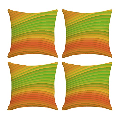 Lieson Deko Kissenhülle 45x45 4er Set, Kissenbezug Leinen Farbverlauf Streifen Sofakissen Kissenbezüge Outdoor Dekokissen für Schlafzimmer, Sofa, Stuhl, Bett, Garten, Grün Orange Gelb von Lieson