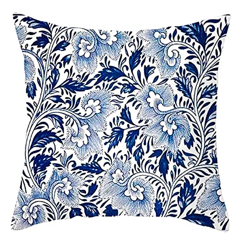 Lieson Dekokissen Moderne, Deko Kissenhülle 50x50 1 Stück Couchkissen Blau Weiß Blumenrebe, Polyester von Lieson