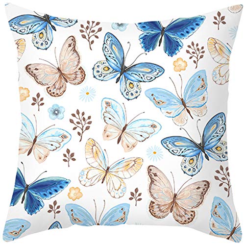 Lieson Dekokissen Moderne, Kissenhüllen 50x50 Weihnachten 1 Stück Kissenhülle Blau Braun Blumen Schmetterlinge, Polyester von Lieson