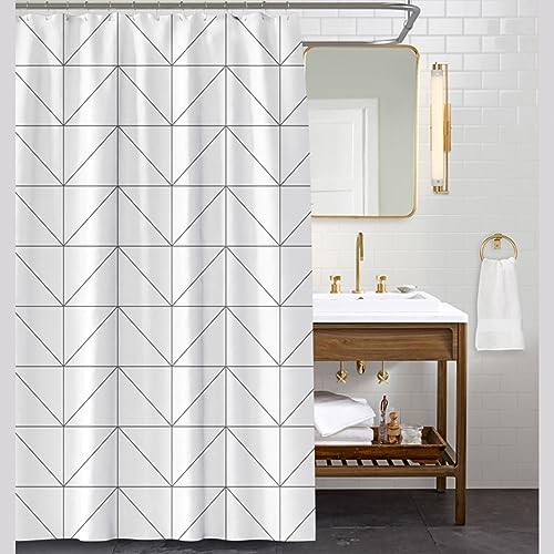 Lieson Duschvorhänge 120x200CM Weiß, Polyester Anti Schimmel Duschvorhang Wasserdicht mit ÖSEN Geometrisch Pfeil Muster Badewanne Duschvorhang mit Haken von Lieson