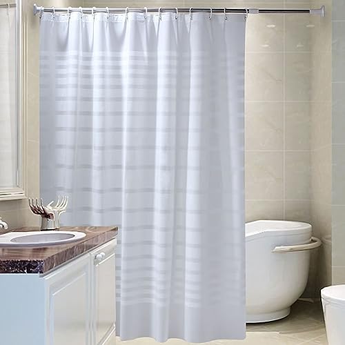 Lieson Duschvorhänge 200x200CM Hellgrau Weiß, Polyester Duschvorhang Anti Schimmel Waschbar mit ÖSEN Streifen Muster Badezimmer Vorhang mit Haken von Lieson
