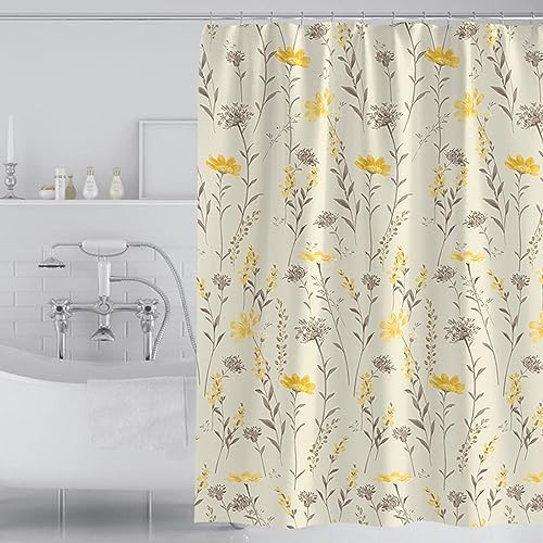 Lieson Duschvorhänge 220x200CM Beige Gelb, Polyester Duschvorhang Anti-Schimmel mit ÖSEN Blumen und Blätter Muster Badezimmer Badewanne Vorhang mit Haken Lieson Duschvorhänge 220x200CM Beige Gelb, Polyester Duschvorhang Anti-Schimmel mit ÖSEN Blumen und Blätter Muster Badezimmer Badewanne Vorhang mit Haken von Lieson