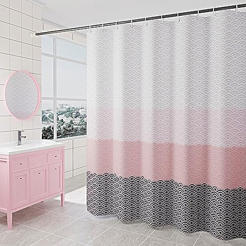 Lieson Duschvorhänge 220x200CM Rosa Grau Schwarz, Polyester Anti Schimmel Duschvorhang Wasserdicht mit ÖSEN Meer Welle Muster Vorhang Badezimmer mit Haken von Lieson