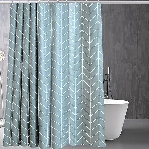 Lieson Duschvorhänge 300x200CM Grau Blau, Polyester Anti Schimmel Duschvorhang mit ÖSEN Geometrisch Pfeil Muster Vorhang Badewanne mit Haken von Lieson