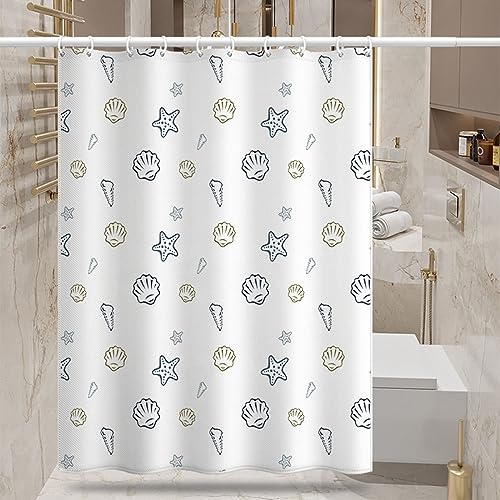 Lieson Duschvorhänge 80x180CM Beige Blau, Polyester Anti-Schimmel Duschvorhang mit ÖSEN Seestern und Muscheln Badewanne Duschvorhang mit Haken Lieson Duschvorhänge 80x180CM Beige Blau, Polyester Anti-Schimmel Duschvorhang mit ÖSEN Seestern und Muscheln Badewanne Duschvorhang mit Haken von Lieson