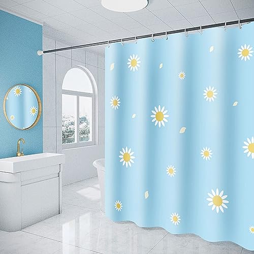 Lieson Duschvorhang 100x200CM Hellblau, Polyester Anti Schimmel Duschvorhang Badezimmer mit ÖSEN Sonnenblumen Muster Vorhang Badewanne mit Haken von Lieson