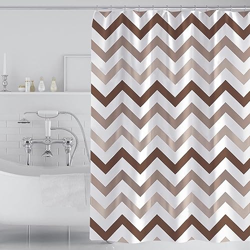 Lieson Duschvorhang 200x200CM Braun, Polyester Antischimmel Duschvorhang Waschbar mit ÖSEN Geometrisch Welle Streifen Muster Badewanne Duschvorhang mit Haken von Lieson
