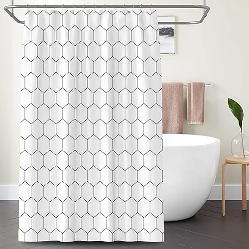 Lieson Duschvorhang 80x180CM Weiß, Polyester Duschvorhang Wasserdicht Antischimmel mit ÖSEN Geometrisch Sechseck Muster Badewanne Vorhang mit Haken von Lieson