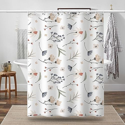 Lieson Duschvorhang 80x180CM Weiß Grün Blau, Polyester Duschvorhang Anti Schimmel Waschbar mit ÖSEN Blätter und Blumen Muster Badezimmer Vorhang mit Haken von Lieson