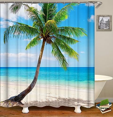 Lieson Duschvorhang 90x180CM Blau Grün Beige, Polyester Duschvorhang Anti-Schimmel mit ÖSEN Meer und Kokosnussbaum Badewanne Duschvorhang mit Haken Lieson Duschvorhang 90x180CM Blau Grün Beige, Polyester Duschvorhang Anti-Schimmel mit ÖSEN Meer und Kokosnussbaum Badewanne Duschvorhang mit Haken von Lieson