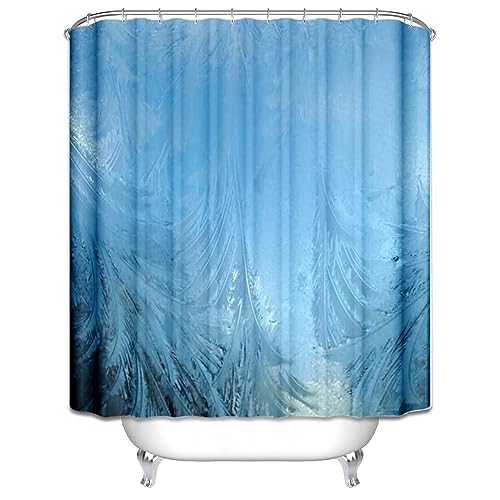 Lieson Duschvorhang Antischimmel 180x180CM Blau, Polyester Duschvorhang Wasserdicht Waschbar mit ÖSEN Schneebäume Badezimmer Vorhang mit Haken von Lieson