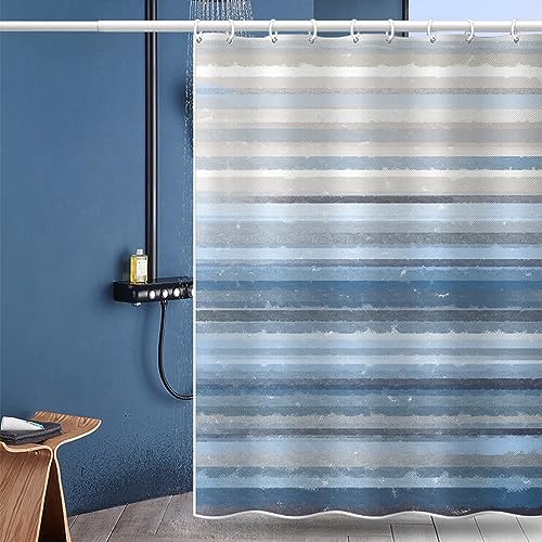 Lieson Duschvorhang Antischimmel 180x180CM Grau Blau, Polyester Duschvorhang Badezimmer mit ÖSEN Streifen Muster Badewanne Vorhang mit Haken von Lieson