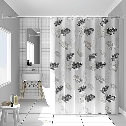 Lieson Duschvorhang Stoff 240x200CM Weiß Grau Schwarz, Polyester Antischimmel Duschvorhang Waschbar mit ÖSEN Blätter Muster Badewanne Duschvorhang mit Haken von Lieson