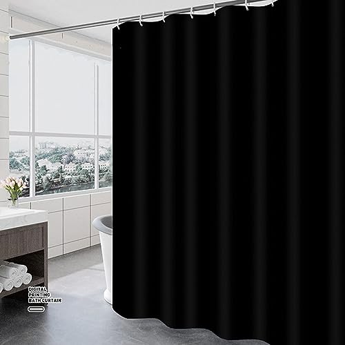 Lieson Duschvorhang Stoff 300x200CM Schwarz, Polyester Anti Schimmel Duschvorhang Wasserdicht Waschbar mit ÖSEN Einfarbig Badezimmer Duschvorhang mit Haken von Lieson