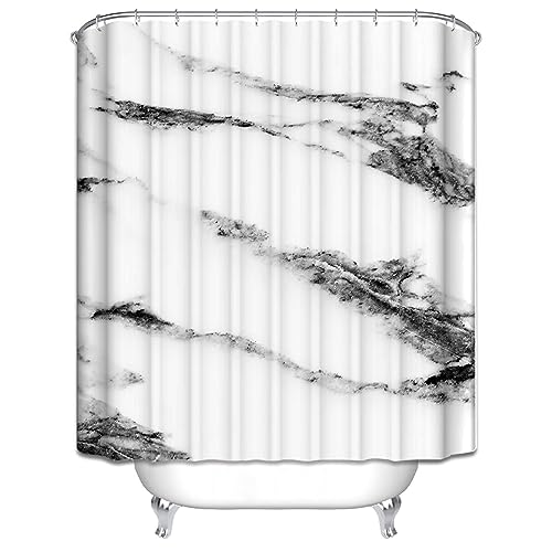 Lieson Duschvorhang Textil 150x180CM Weiß Grau, Polyester Antischimmel Duschvorhang Waschbar mit ÖSEN Marmor Muster Badezimmer Badewanne Vorhang mit Haken von Lieson