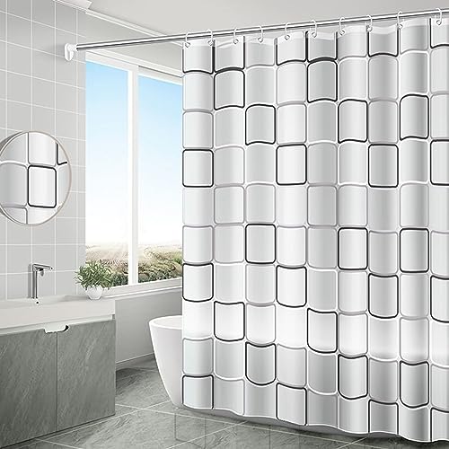 Lieson Duschvorhang Textil 240x200CM Transparent Weiß, Polyester Anti Schimmel Duschvorhang Für Badewanne mit ÖSEN 3D Quadrat Muster Badezimmer Vorhang mit Haken Lieson Duschvorhang Textil 240x200CM Transparent Weiß, Polyester Anti Schimmel Duschvorhang Für Badewanne mit ÖSEN 3D Quadrat Muster Badezimmer Vorhang mit Haken von Lieson