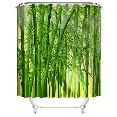 Lieson Duschvorhang Wasserdicht Antischimmel, Polyester Duschvorhang Grün Bambus Textil Badewannenvorhang 180x200 cm von Lieson