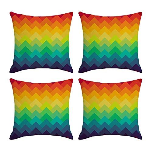 Lieson Kissenbezug 50x50 4er Set, Kissenbezüge Leinen Regenbogen Dreieck Berge Sofakissen Kissenhülle Dekokissen für Sofa Gartenbett Couch Kissen, Bunt von Lieson