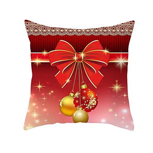 Lieson Kissenbezug Weihnachten, Dekokissen Wohnzimmer Weihnachts Kissenbezüge 50x50 Rot Gold Geschenkverpackung Schmetterling Knoten Glocke, Polyester von Lieson