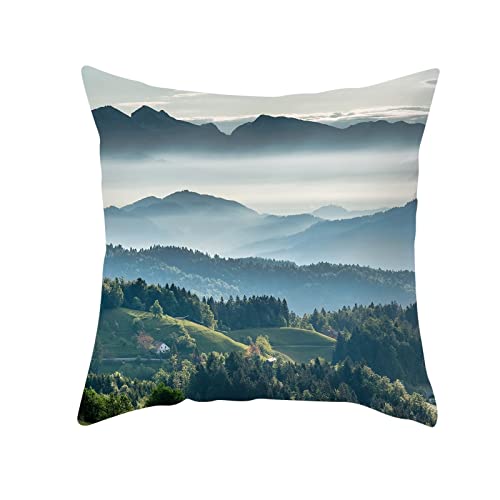 Lieson Kissenhülle 40x40, Kissenbezug Polyester Berge Wald Dekokissen Sofakissen Dekorativ Couchkissen Bezug Weich für Wohnzimmer Schlafzimmer, Grau Grün von Lieson