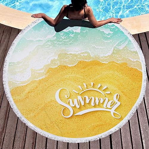 Lieson Mikrofaser Strandtuch Rund, Badetuch Strandlaken Handtuch 150x150CM Sandfreie, Schnell Trocknende, Leichte Stranddecke Strand Gelb Grün Tragbares Saunatuch Badehandtuch von Lieson