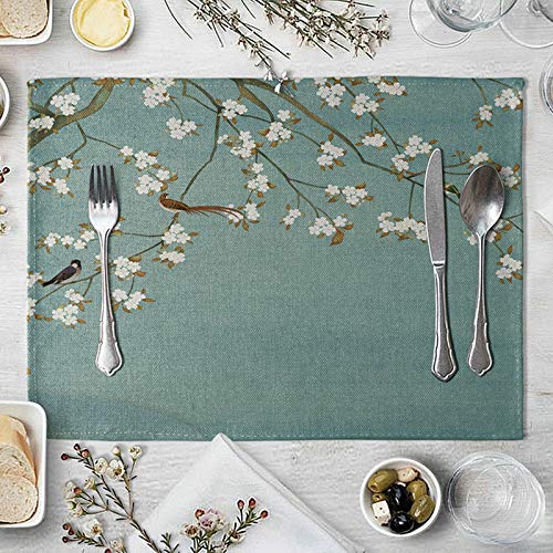 Lieson Platzdeckchen Abwaschbar 2er Set, rutschfeste Platzdeckchen, Tischsets Leinen Baumwolle Blumenzweige und Vögel Weiß Grün 40x30CM Lieson Platzdeckchen Abwaschbar 2er Set, rutschfeste Platzdeckchen, Tischsets Leinen Baumwolle Blumenzweige und Vögel Weiß Grün 40x30CM von Lieson