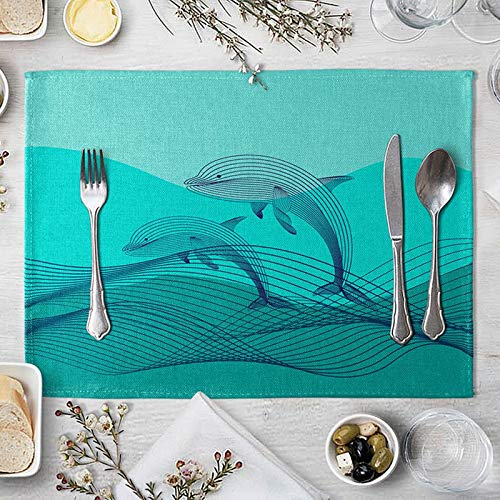 Lieson Platzset 2er Set, Abwaschbar Tischsets, Tischsets Stoff Baumwolle Leinen 2 Delfine Blau 40x30CM Lieson Platzset 2er Set, Abwaschbar Tischsets, Tischsets Stoff Baumwolle Leinen 2 Delfine Blau 40x30CM von Lieson