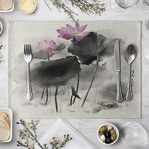 Lieson Platzset 2er Set, Abwaschbare Tischsets, Platzsets Waschbar Baumwolle Leinen Blühende Blumen Rosa Grau 40x30CM Lieson Platzset 2er Set, Abwaschbare Tischsets, Platzsets Waschbar Baumwolle Leinen Blühende Blumen Rosa Grau 40x30CM von Lieson